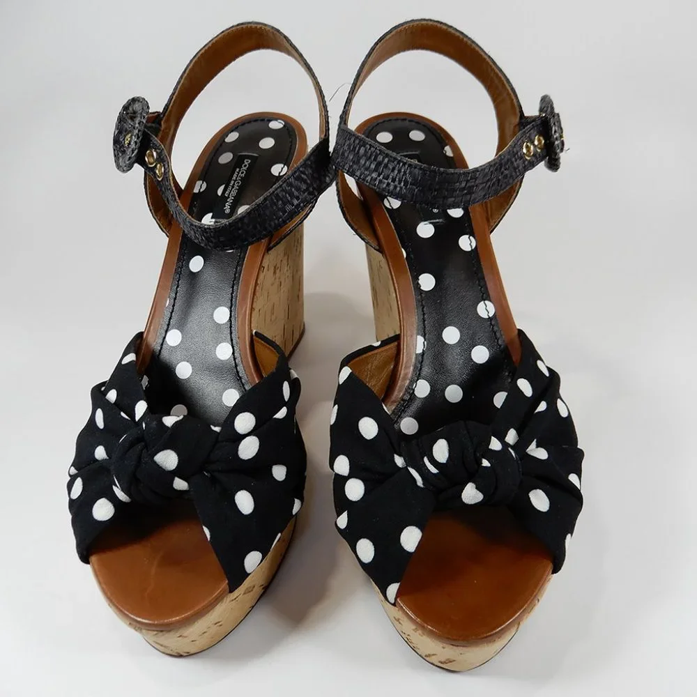 DOLCE & GABBANA Polka Dot Knot Cork Wedge Platform SANDALS Size 41 10.5 11 NEW - Picture 3 of 14